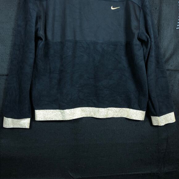 Nike Womens Sweatshirt Black Gold Icon Clash Therma Fleece Crew Stretch Small - Picture 3 of 12